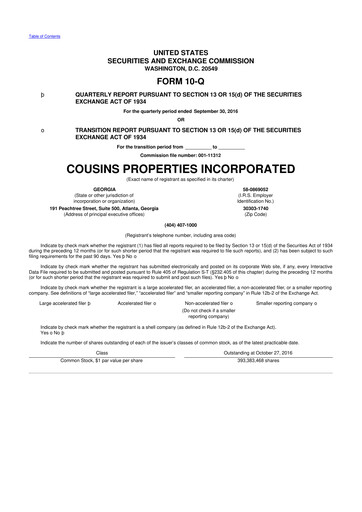 Thumbnail Cousins Properties
 10-Q Quarterly Report FY2016 