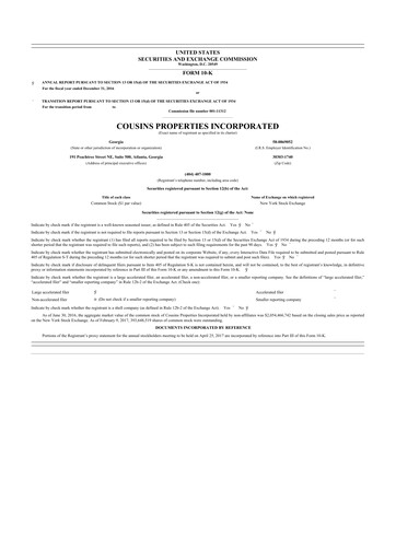 Thumbnail Cousins Properties
 10-K Annual Report 2016