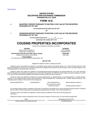 Thumbnail Cousins Properties
 10-Q Quarterly Report FY2017 