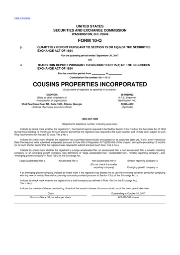 Thumbnail Cousins Properties
 10-Q Quarterly Report FY2017 