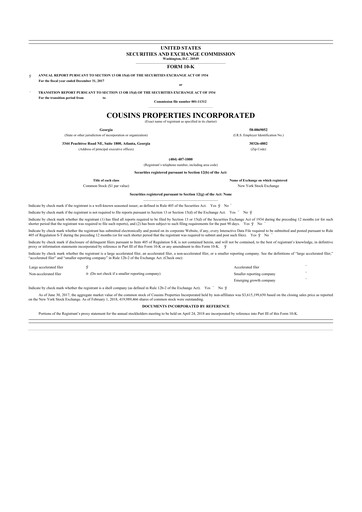 Thumbnail Cousins Properties
 10-K Annual Report 2017