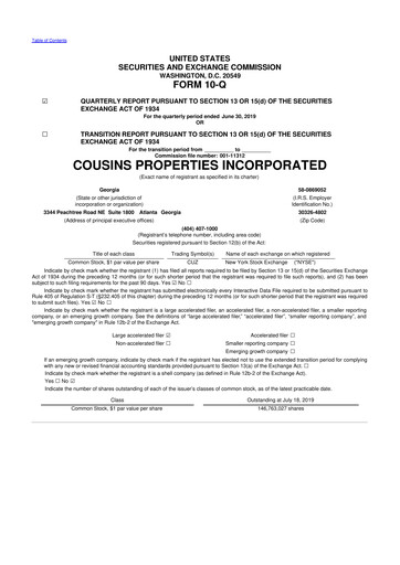 Thumbnail Cousins Properties
 10-Q Quarterly Report FY2019 