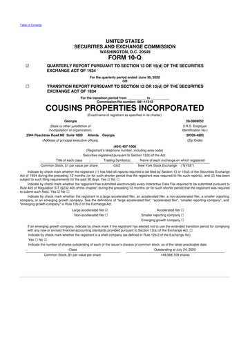 Thumbnail Cousins Properties
 10-Q Quarterly Report FY2020 