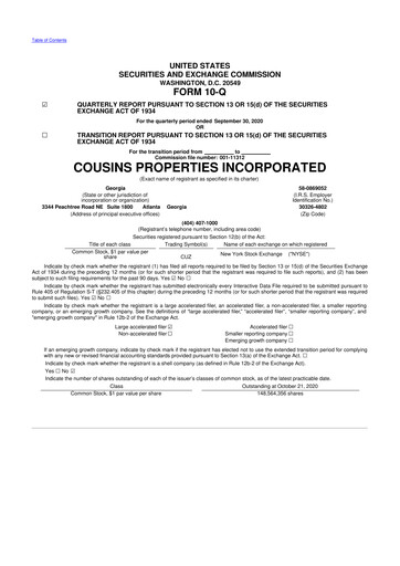 Thumbnail Cousins Properties
 10-Q Quarterly Report FY2020 