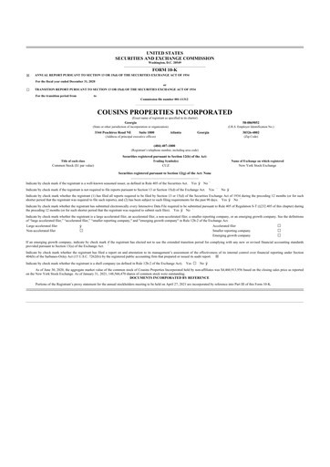 Thumbnail Cousins Properties
 10-K Annual Report 2020