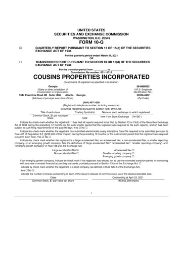 Thumbnail Cousins Properties
 10-Q Quarterly Report FY2021 