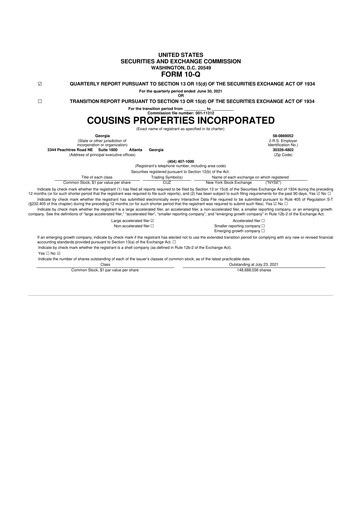 Thumbnail Cousins Properties
 10-Q Quarterly Report FY2021 