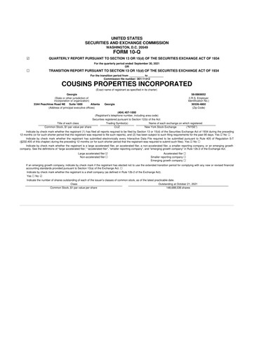 Thumbnail Cousins Properties
 10-Q Quarterly Report FY2021 