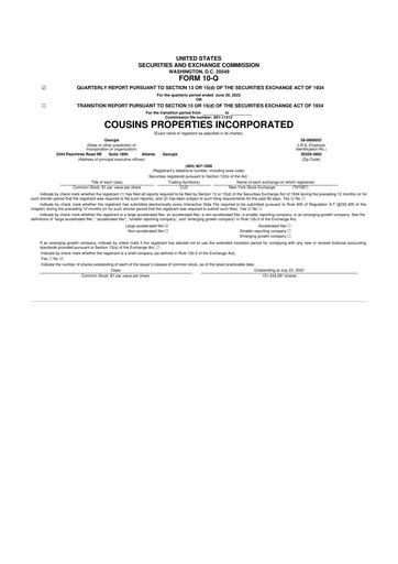 Thumbnail Cousins Properties
 10-Q Quarterly Report FY2022 