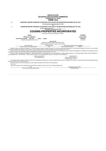 Thumbnail Cousins Properties
 10-Q Quarterly Report FY 
