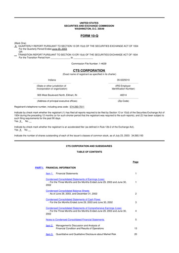 Thumbnail CTS Corporation 10-Q Quarterly Report FY 