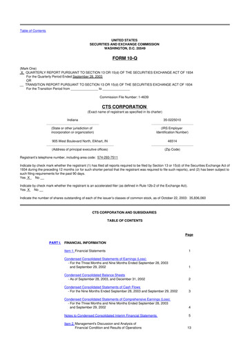 Thumbnail CTS Corporation 10-Q Quarterly Report FY 