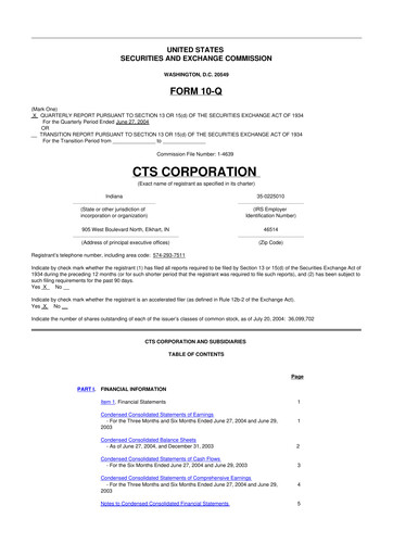 Thumbnail CTS Corporation 10-Q Quarterly Report FY 