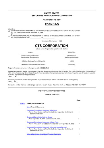Thumbnail CTS Corporation 10-Q Quarterly Report FY 