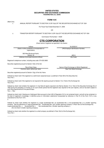 Thumbnail CTS Corporation 10-K Annual Report 