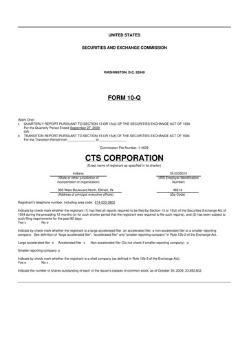 Thumbnail CTS Corporation 10-Q Quarterly Report FY 