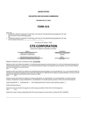 Thumbnail CTS Corporation 10-Q Quarterly Report FY 