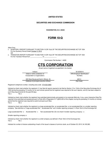 Thumbnail CTS Corporation 10-Q Quarterly Report FY 