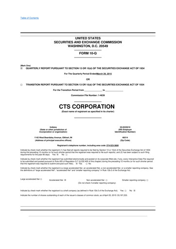 Thumbnail CTS Corporation 10-Q Quarterly Report FY2015 
