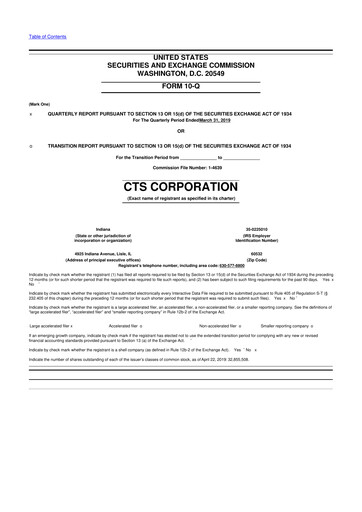 Thumbnail CTS Corporation 10-Q Quarterly Report FY2019 
