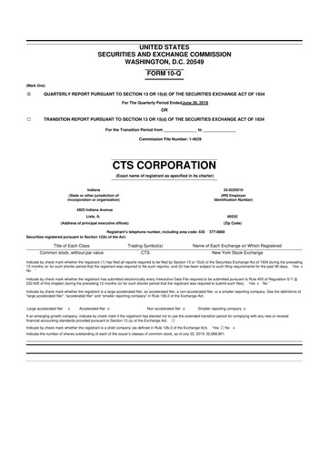 Thumbnail CTS Corporation 10-Q Quarterly Report FY2019 
