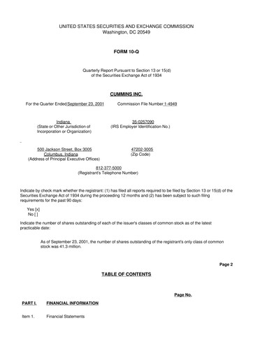 Thumbnail Cummins
 10-Q Quarterly Report FY 