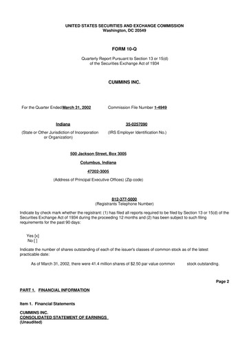 Thumbnail Cummins
 10-Q Quarterly Report FY 