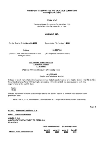 Thumbnail Cummins
 10-Q Quarterly Report FY 