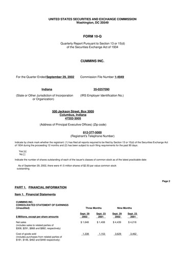 Thumbnail Cummins
 10-Q Quarterly Report FY 