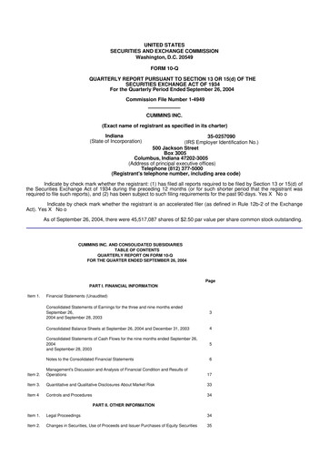 Thumbnail Cummins
 10-Q Quarterly Report FY 