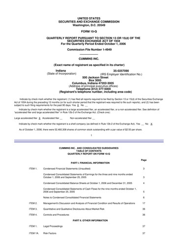 Thumbnail Cummins
 10-Q Quarterly Report FY 