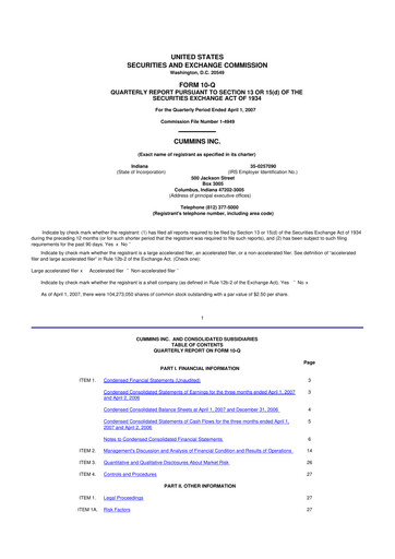 Thumbnail Cummins
 10-Q Quarterly Report FY 