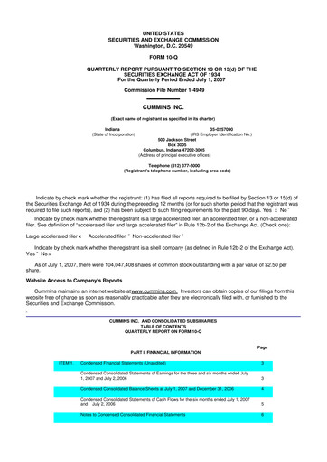 Thumbnail Cummins
 10-Q Quarterly Report FY 