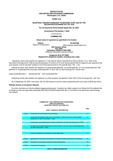 Thumbnail Cummins
 10-Q Quarterly Report FY 