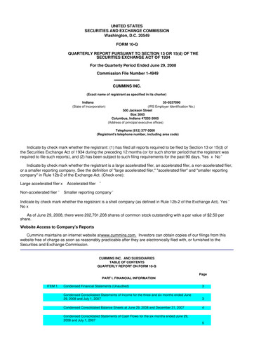 Thumbnail Cummins
 10-Q Quarterly Report FY 