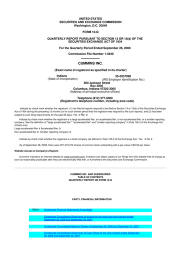 Thumbnail Cummins
 10-Q Quarterly Report FY 