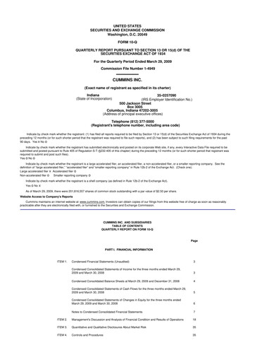 Thumbnail Cummins
 10-Q Quarterly Report FY 