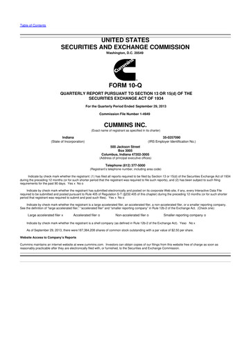 Thumbnail Cummins
 10-Q Quarterly Report FY2013 