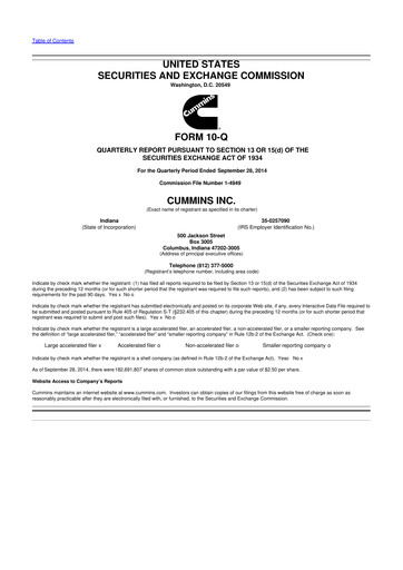 Thumbnail Cummins
 10-Q Quarterly Report FY2014 