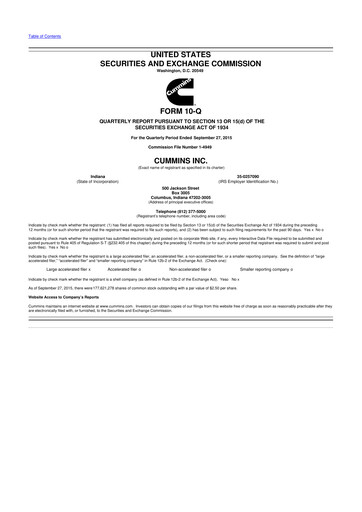 Thumbnail Cummins
 10-Q Quarterly Report FY2015 