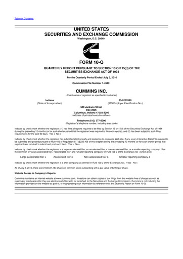 Thumbnail Cummins
 10-Q Quarterly Report FY2016 