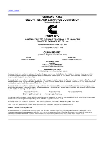 Thumbnail Cummins
 10-Q Quarterly Report FY2017 