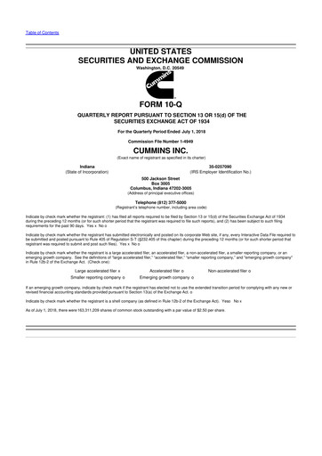 Thumbnail Cummins
 10-Q Quarterly Report FY2018 