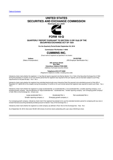 Miniature Cummins
 10-Q Rapport trimestriel  