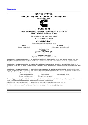 Miniature Cummins
 10-Q Rapport trimestriel  