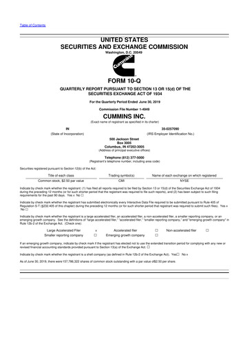 Miniature Cummins
 10-Q Rapport trimestriel  