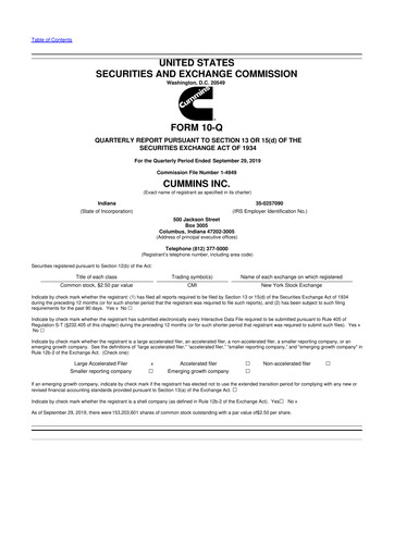 Thumbnail Cummins
 10-Q Quarterly Report FY2019 