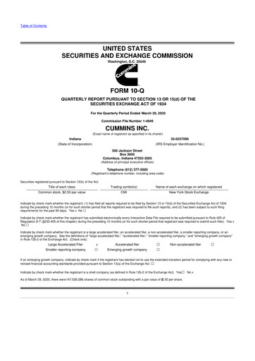 Thumbnail Cummins
 10-Q Quarterly Report FY2020 