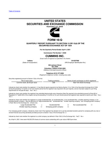 Thumbnail Cummins
 10-Q Quarterly Report FY2021 