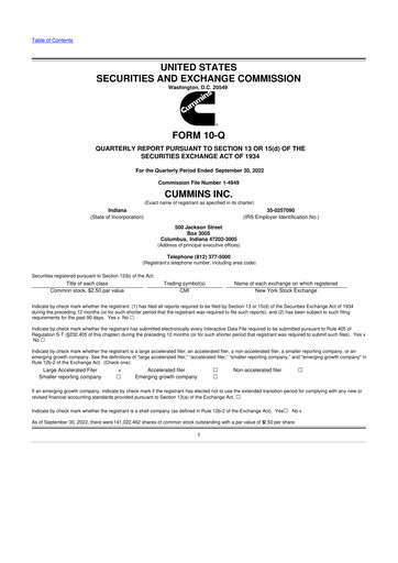 Thumbnail Cummins
 10-Q Quarterly Report FY2022 